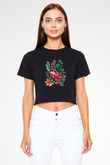 Dinozor Siyah Crop Top Tişört