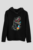 Dinozor Siyah Unisex Kapüşonlu Sweatshirt