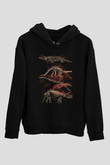Dinozor Siyah Unisex Kapüşonlu Sweatshirt