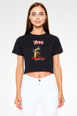 Dio Baskılı Unisex Siyah Crop Top Tişört