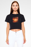 Dio Baskılı Unisex Siyah Crop Top Tişört