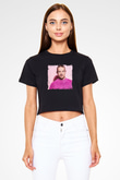 Diplo Baskılı Crop Top Siyah Kadın Tişört