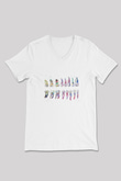 Diş Diyagramı Baskılı Unisex V Yaka Beyaz Tişört - Tshirt