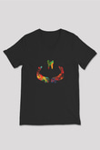 Diş Renkli Baskılı Unisex V Yaka Siyah Tİşört - Tshirt