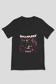 Discharge Baskılı Unisex Siyah V Yaka Tişört