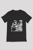 Discharge Baskılı Unisex Siyah V Yaka Tişört