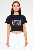Disko Siyah Crop Top Tişört