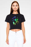 DJ Şempanze Baskılı  Siyah  Crop Top Tişört
