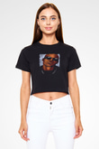 DMX Baskılı Crop Top Siyah Kadın Tişört