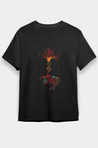 DNA Ağaç Baskılı Unisex Siyah Tişört - Tshirt