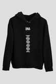 DNA Çift Sarmal Baskılı Unisex Siyah Hoodie
