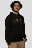 DNA Molekülleri Renkli Baskılı Unisex Siyah Hoodie