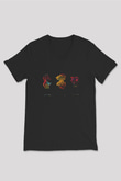 DNA Molekülleri Renkli Baskılı Unisex V Yaka Siyah Tİşört - Tshirt