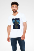 Dna Sarmalı Örgü Baskılı Unisex Beyaz V Yaka Tişört