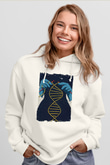 Dna Sarmalı Örgü Baskılı Unisex Beyaz Hoodie