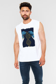Dna Sarmalı Örgü Baskılı Unisex Beyaz Kolsuz Tişört