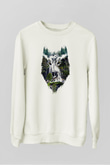 Doğa ve Kurt Baskılı Unisex Beyaz  Sweatshirt