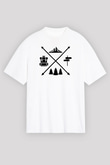 Doğa Yürüyüşü Baskılı Unisex Beyaz Oversize Tişört - Tshirt