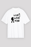 Doğa Yürüyüşü Baskılı Unisex Beyaz Oversize Tişört - Tshirt