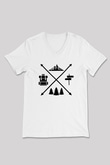 Doğa Yürüyüşü Baskılı Unisex V Yaka Tişört - Tshirt