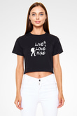 Doğa Yürüyüşü - Trekking Baskılı Crop Top Siyah Kadın Tişört - Tshirt
