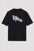 Doğa Yürüyüşü - Trekking Baskılı Unisex Siyah Oversize Tişört