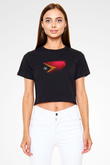 Doğu Timor - East Timor Bayrağı Baskılı Kadın Crop Top Siyah Tişört