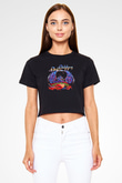 Dokken Baskılı Siyah Crop Top Kadın Tişört - Tshirt