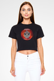 Dokken Baskılı Siyah Crop Top Kadın Tişört - Tshirt