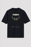 Dokken Baskılı Unisex Siyah Oversize Tişört - Tshirt