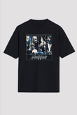 Dokken Baskılı Unisex Siyah Oversize Tişört