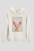 Domuz Beyaz Unisex Kapüşonlu Sweatshirt