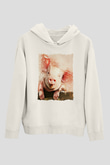 Domuz Beyaz Unisex Kapüşonlu Sweatshirt
