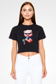 Domuz Siyah Crop Top Tişört