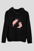 Domuz Siyah Unisex Kapüşonlu Sweatshirt