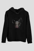Domuz Siyah Unisex Kapüşonlu Sweatshirt