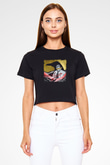 Don Diablo Baskılı Crop Top Siyah Kadın Tişört