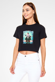 Don Diablo Baskılı Crop Top Siyah Kadın Tişört