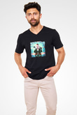 Don Diablo Baskılı Unisex Siyah V Yaka Tişört