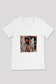 Donald Glover Baskılı Beyaz V Yaka Unisex Tişört