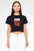 Doom Siyah Crop Top Tişört