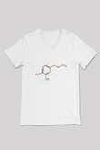 Dopamin Kimyasal Formülü Baskılı Unisex V Yaka Beyaz Tişört - Tshirt