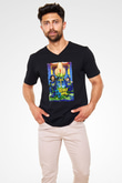 Double Dare Siyah Unisex  V Yaka Tişört
