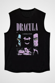 Dracula Baskılı Unisex Siyah Kolsuz Tişört - Tshirt
