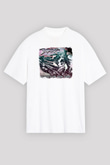 Dragon Force Baskılı Unisex Beyaz Oversize Tişört