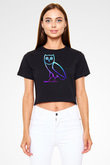 Drake Baskılı Crop Top Siyah Kadın Tişört