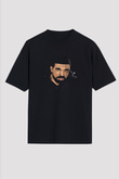 Drake Baskılı Unisex Oversize Siyah Tişört