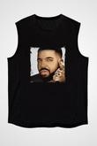 Drake Baskılı Unisex Siyah Kolsuz Tişört