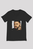 Drake Baskılı Unisex Siyah V Yaka Tişört
