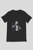 Drake Baskılı Unisex Siyah V Yaka Tişört